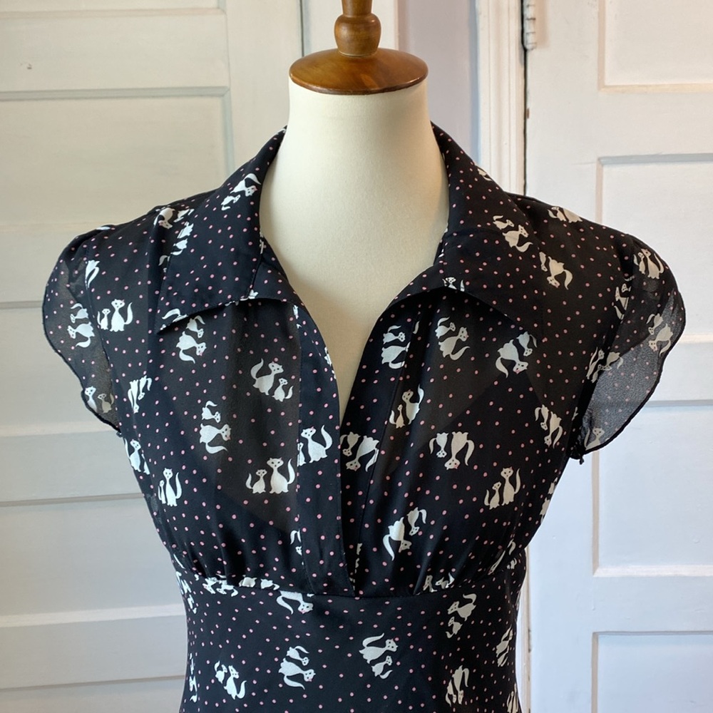 Speechless Black Dress with White Cats, Size 7 - Picture 3 of 16
